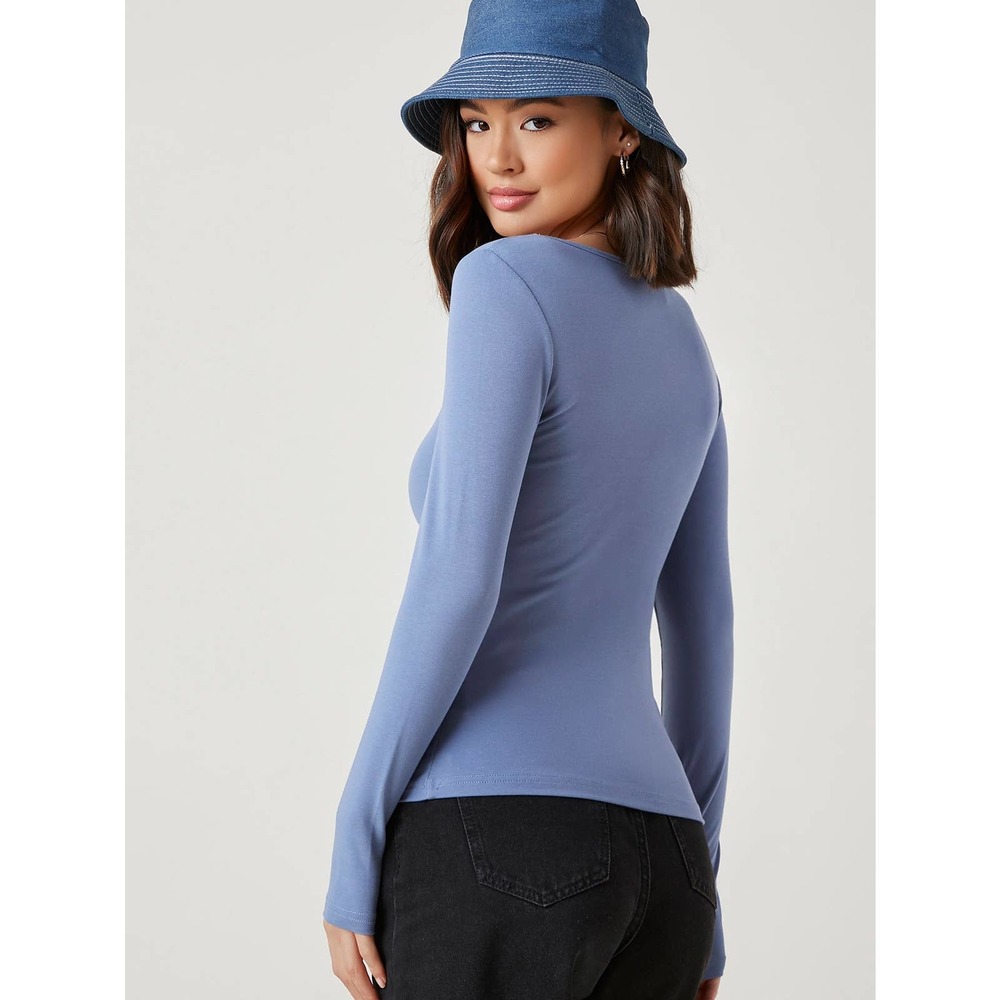 Long sleeve Square Neck Form Fitted Tee white - Picture 9 of 11